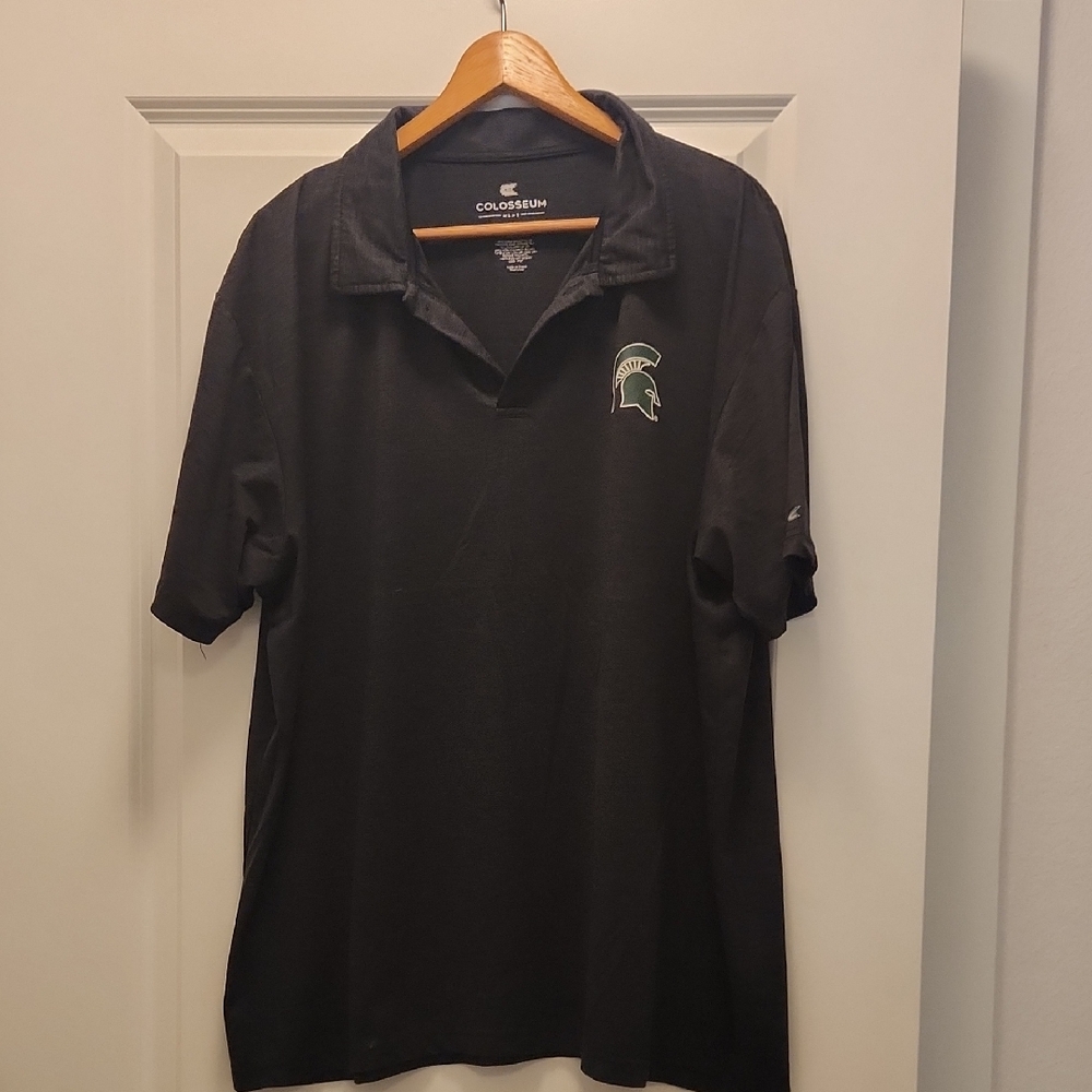Spartan Michigan Colosseum Black Polo Shirt with Green Logo